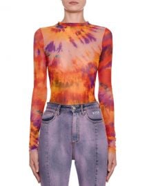 Tie-Dye Long-Sleeve Fitted Top at Neiman Marcus